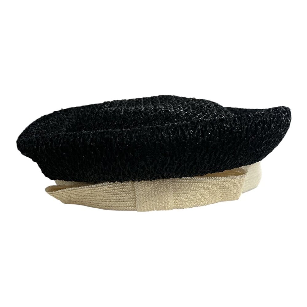 Vtg Mark III Black Straw Beret Hat Cream Band Union Made USA 1960s 1970s